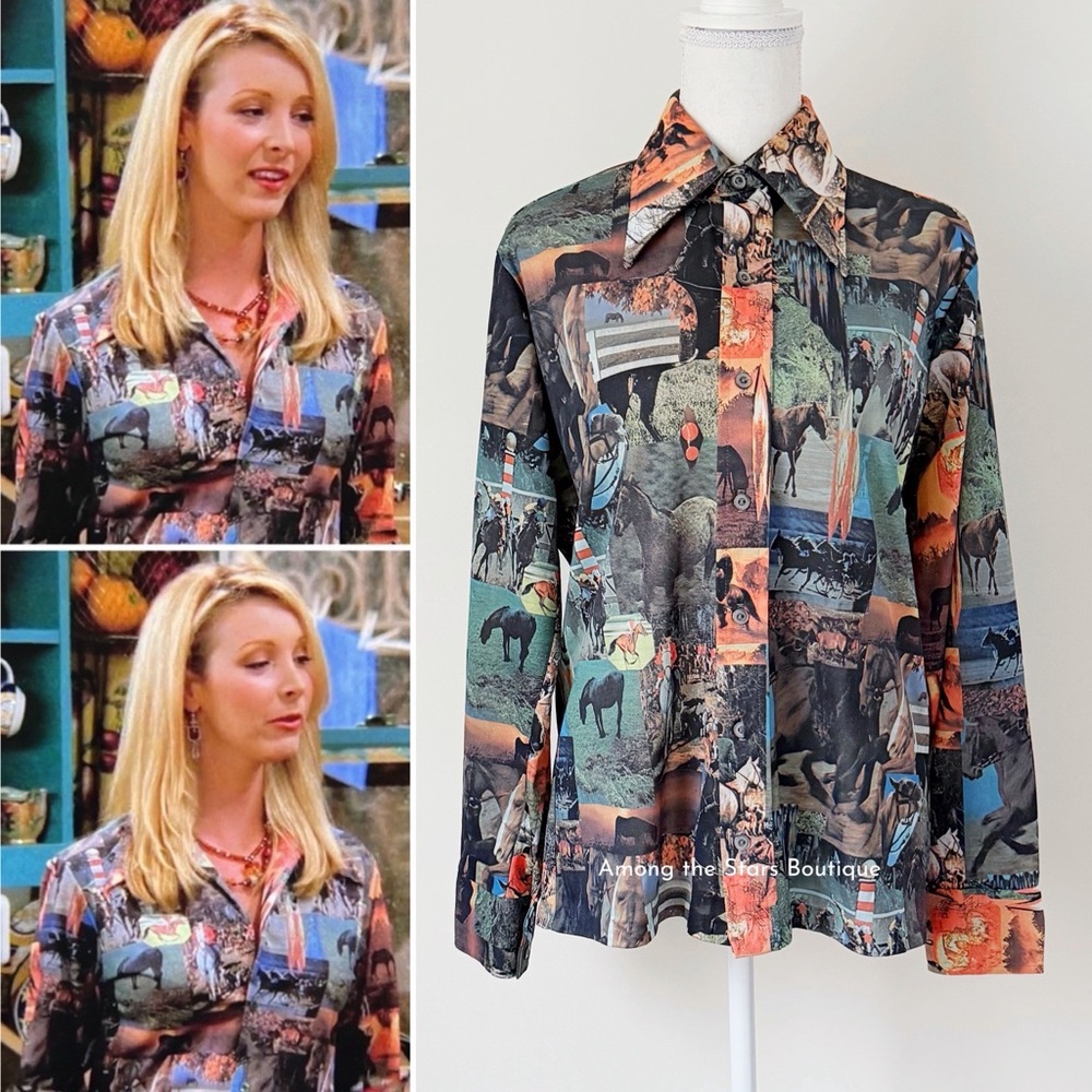 Very Rare Vintage 70s Retro Equestrian Print Blouse ASO Phoebe Buffay in Friends